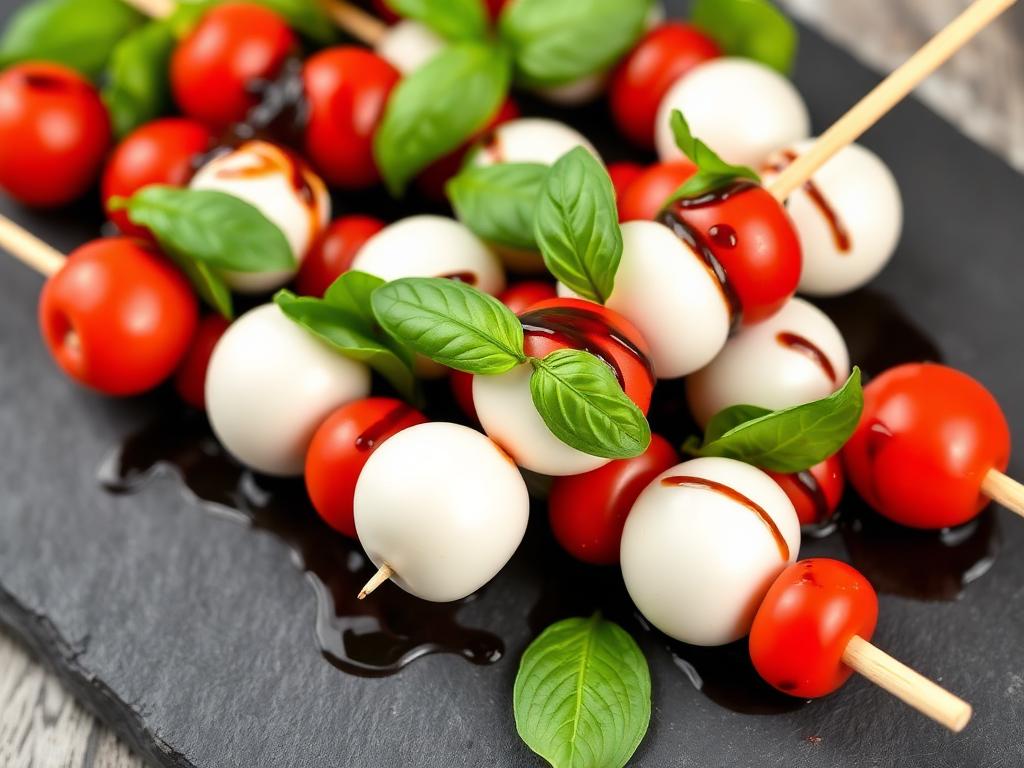 Mini brochettes mozzarella, tomate & basilic