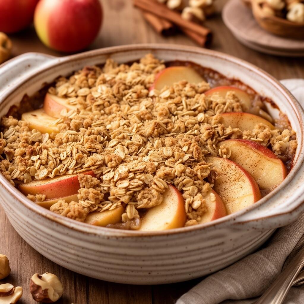 Crumble pomme, poire & noisette