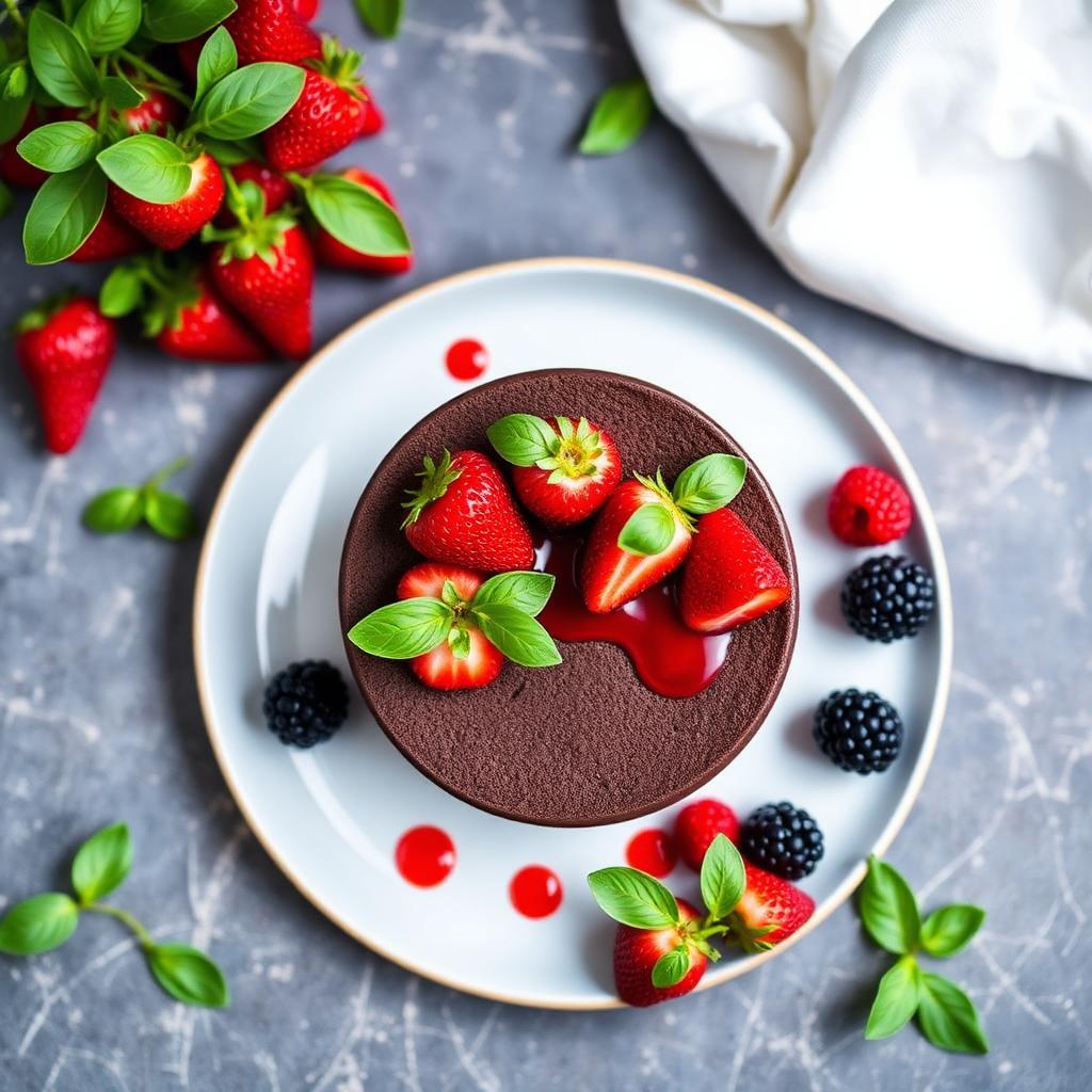 Gâteau au chocolat de Pâques & coulis de fraises