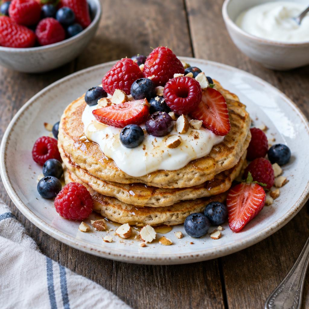 Pancakes moelleux à la farine d'amande & fruits rouges
