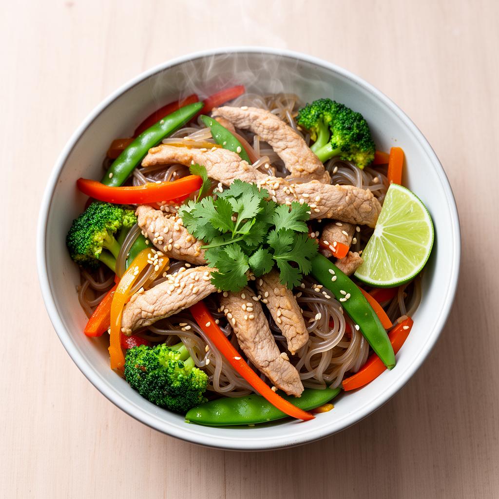 Wok de dinde aux légumes et nouilles de konjac